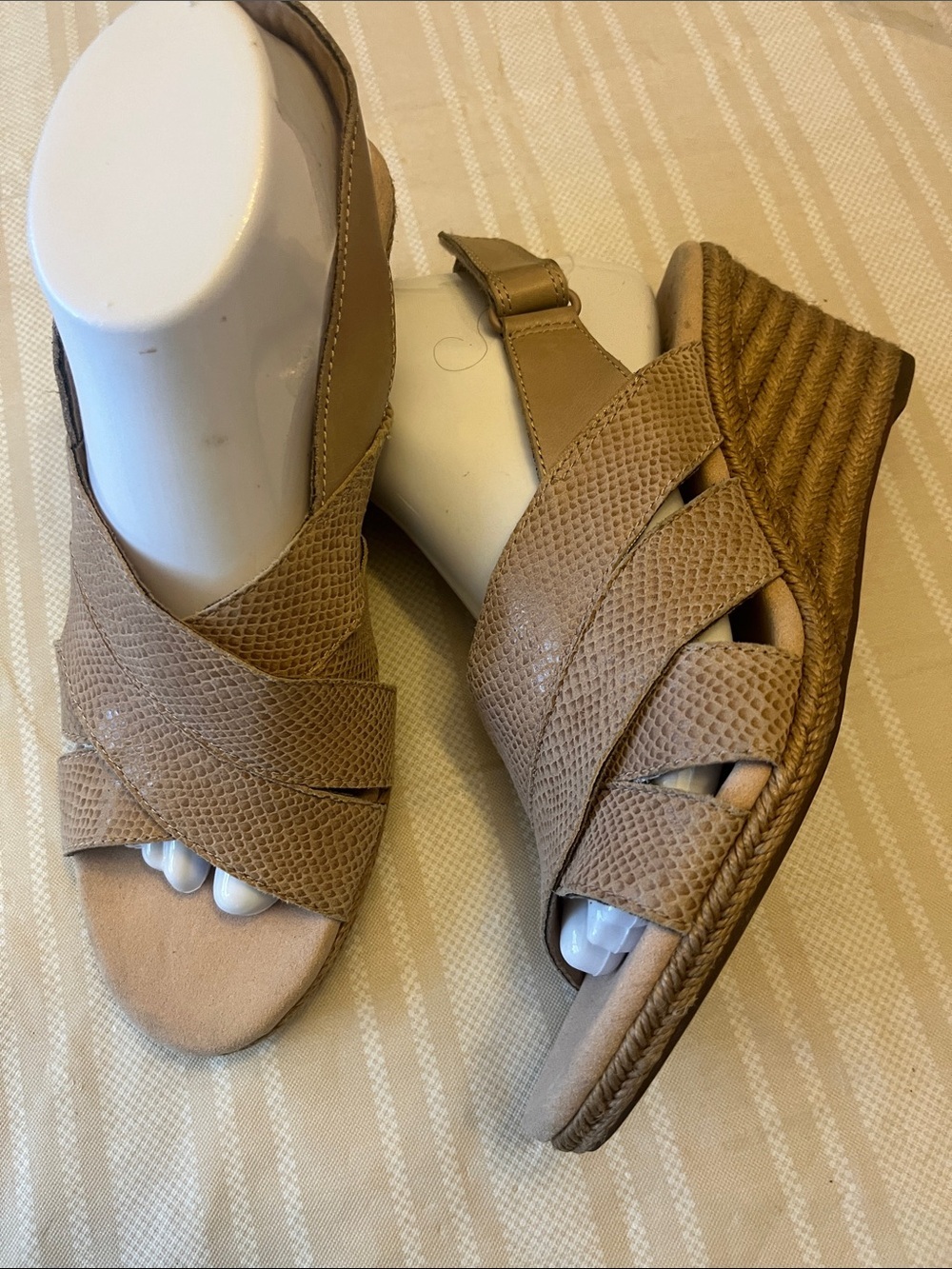 Clarks Women's Taupe Crisscross Wedge Sandals